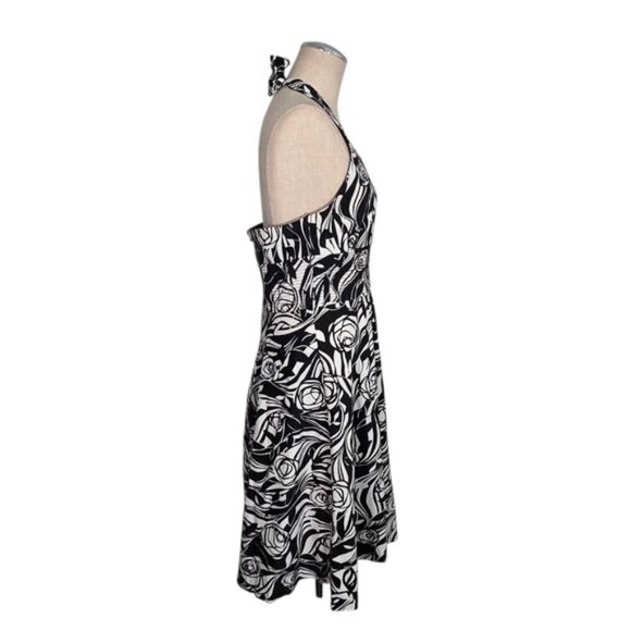 Donna Ricco Black and White Floral Halter Sundress Size 8 - Picture 4 of 6